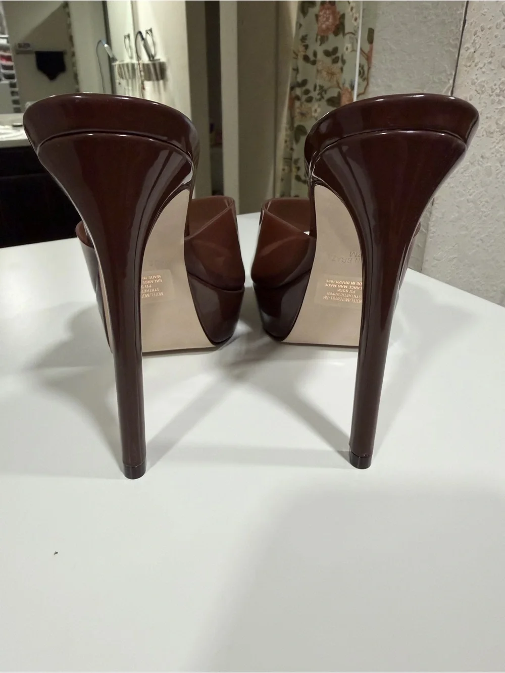 Steve Madden Brown Patent Slide Mules